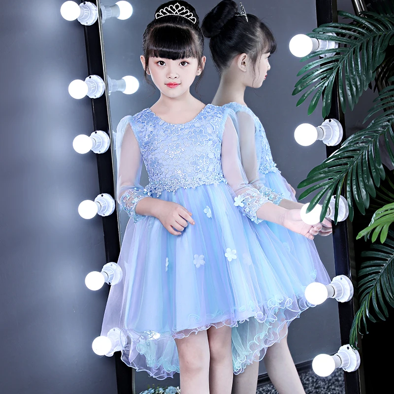 

Noble Trailing Beading Long Sleeves Flower Girl Dresses for Wedding Kids First Holy Communion Holiday Party Birthday Prom Dress