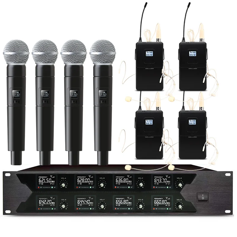 Professional wireless microphone 4 headset microphone 4 handheld microphone  for church outdoor stage microphone wireless