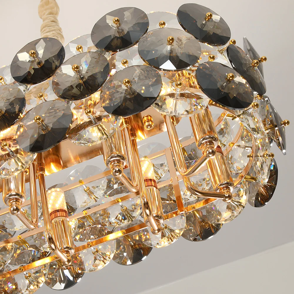 

New modern crystal chandelier for dining room oval design cristal light fixture luxury kitchen island gold decor chain lighting