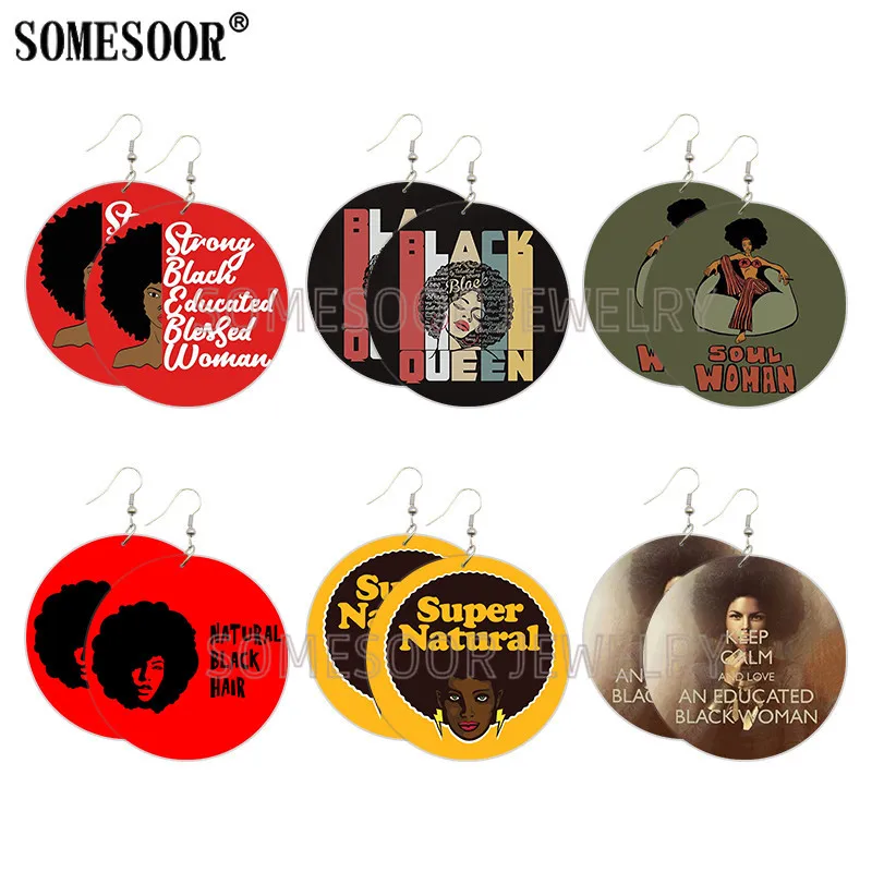 SOMESOOR супер натуральная Черная Королева африканские деревянные висячие серьги