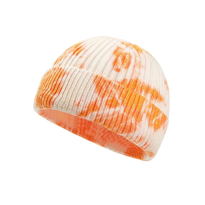 Шапка унисекс шерстяная вязаная без косточек с принтом тай-дай зимняя