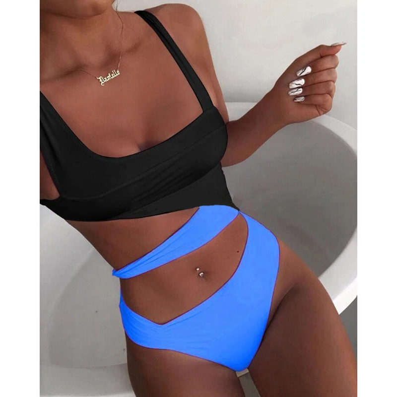 

Sexy One Piece Swimsuit 2021 Black White Solid Swimwear Women Swimsuit Push Up Bathing Suit Beach Wear Monokini