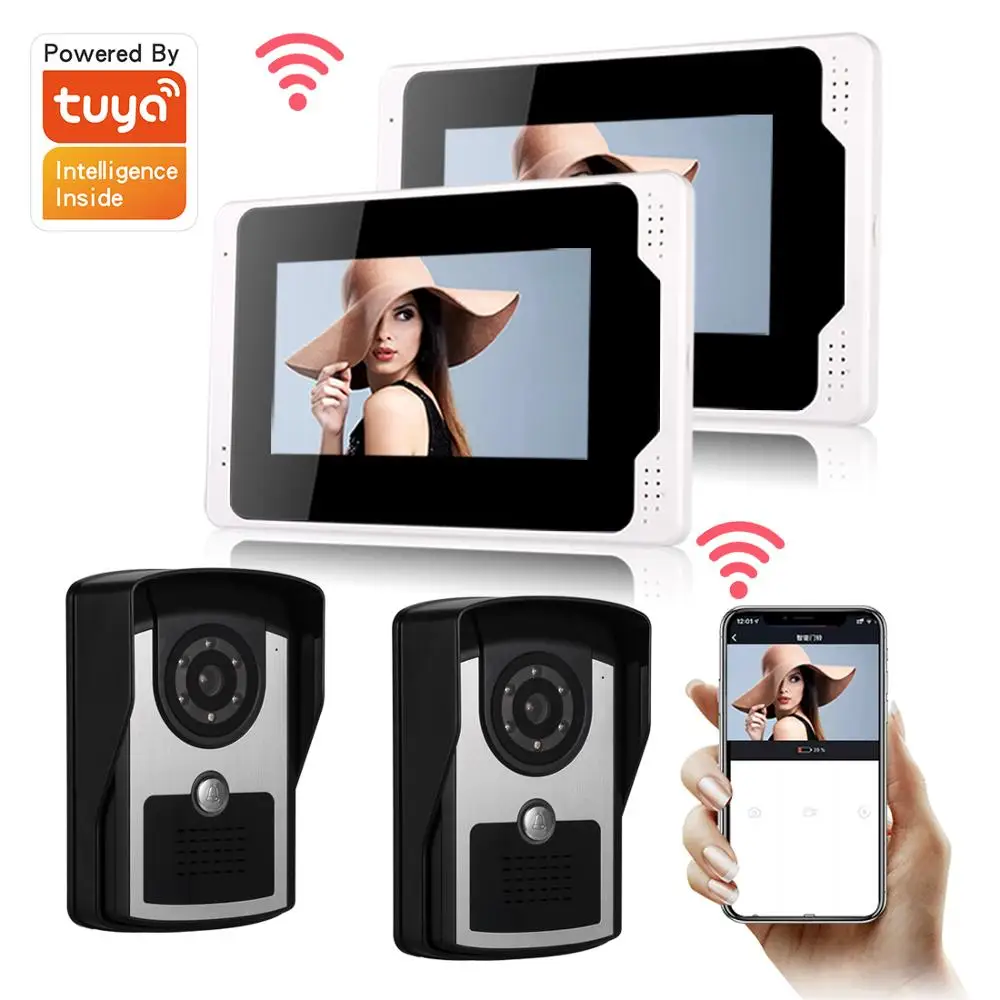 SYSD Intercoms for Apartment 7 inch Wired Video Intercom System Tuya Smart life WIFI Doorbell 1080P Camera 2 to 2