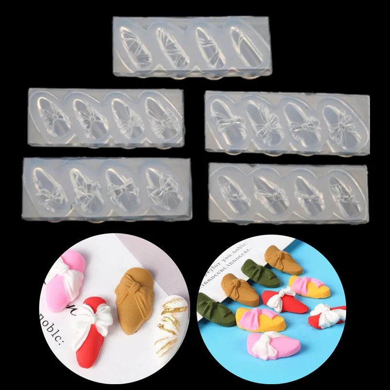 5Pcs Silicone 3D Stereo Mini Bowtie Carving Mold Nail Art Mould Kit Bow Template Silicone Resin Mold Nails Art Crafts