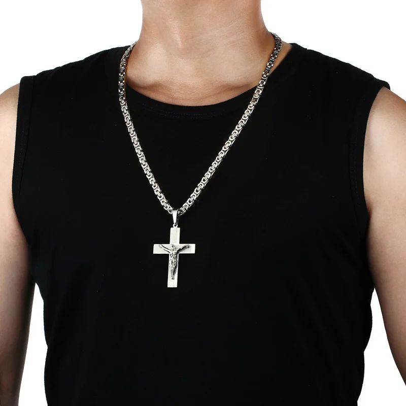 Библейский крест Иисуса Христа кулон ожерелье мужской золотой цвет нержавеющая
