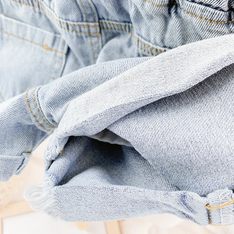 

2021 Summer Korean Children's Clothing Fashion Girls Casual Color Buckle Ripped Jeans Casual Breathable Shorts Toddler Shorts