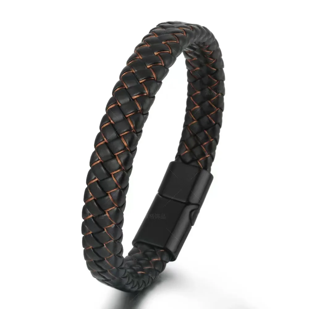 Модный Магнитный черный мужской браслет из нержавеющей стали с подвесками