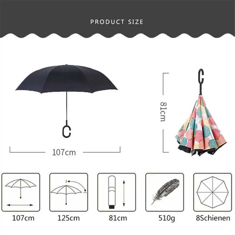 Sunny and Rainy Men Women Anti UV Inverted Umbrella Reverse Night Snow Umbrellas Stand Inside Windproof Folding Double Layer | Дом и сад