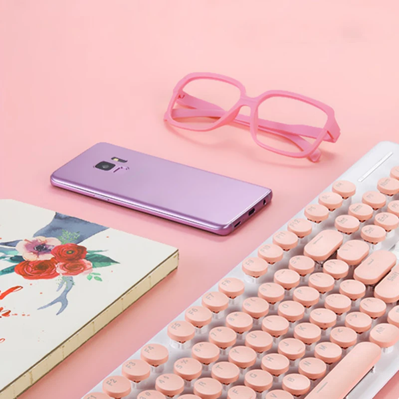 Ретро Проводная игровая клавиатура и беспроводной набор для мыши круглая