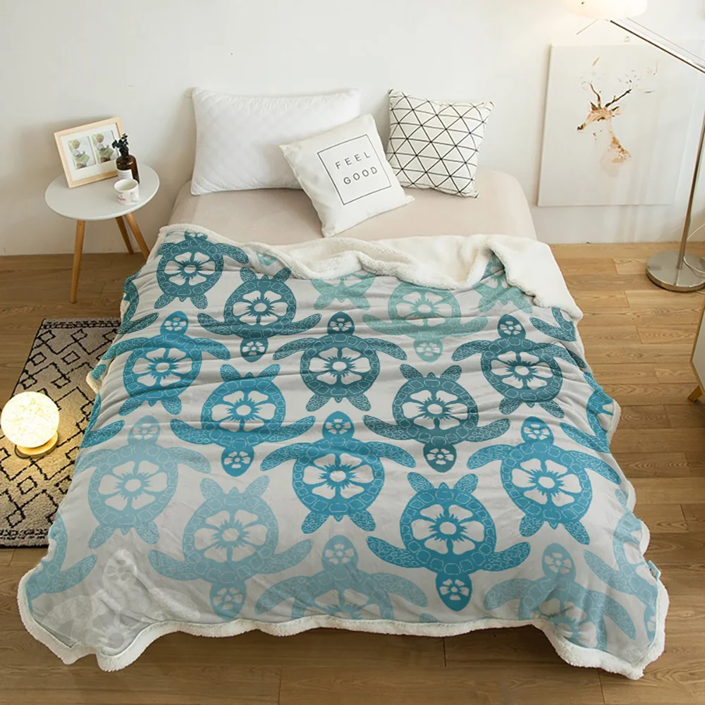 Коралловое синее морское черепаховое зеленое белое одеяло с цветочным рисунком