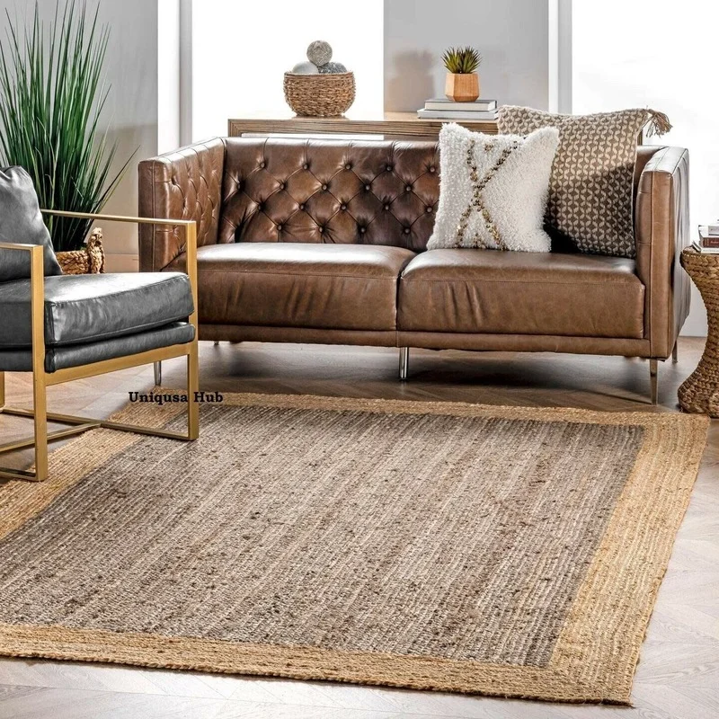 

Jute Natural Carpet Home Living Room Decoration Rustic Hand-woven Look At The Home Area