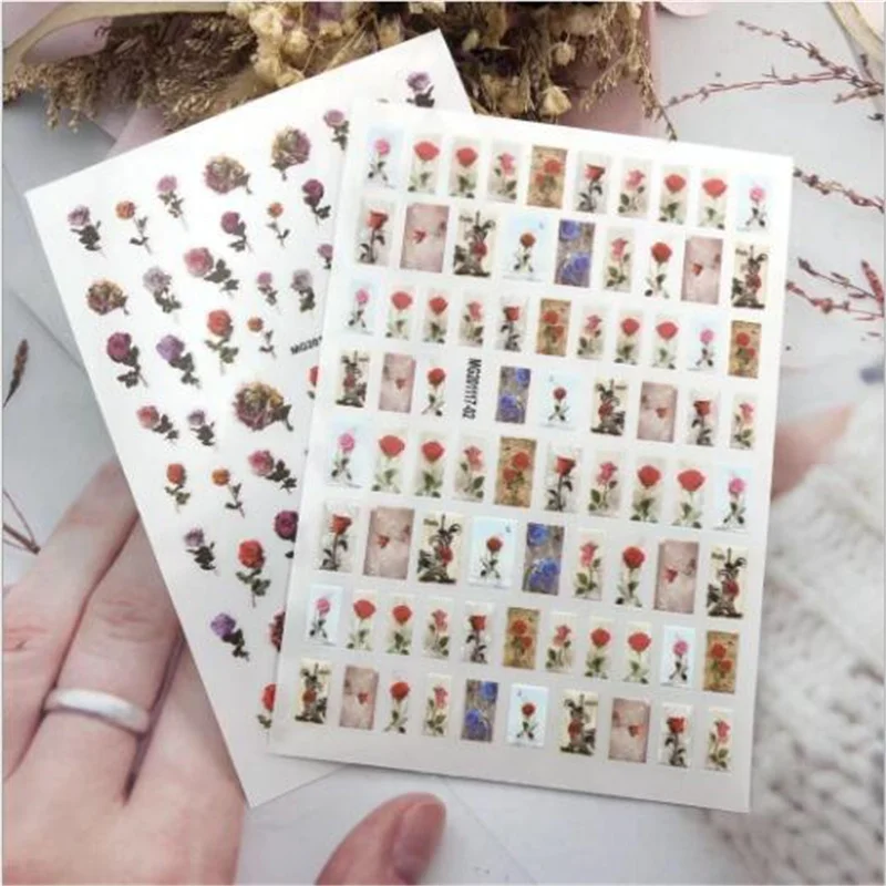 

Лидер продаж, Новое поступление, модные 3d наклейки для ногтей «сделай сам», бумажные наклейки с сухими розами и цветами, наклейки для ногтей,...