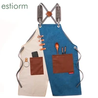 new canvas work apron with pocketskitchen chef cooking restaurant waiter grill bbq apron for men womenbarber coffee shop apron