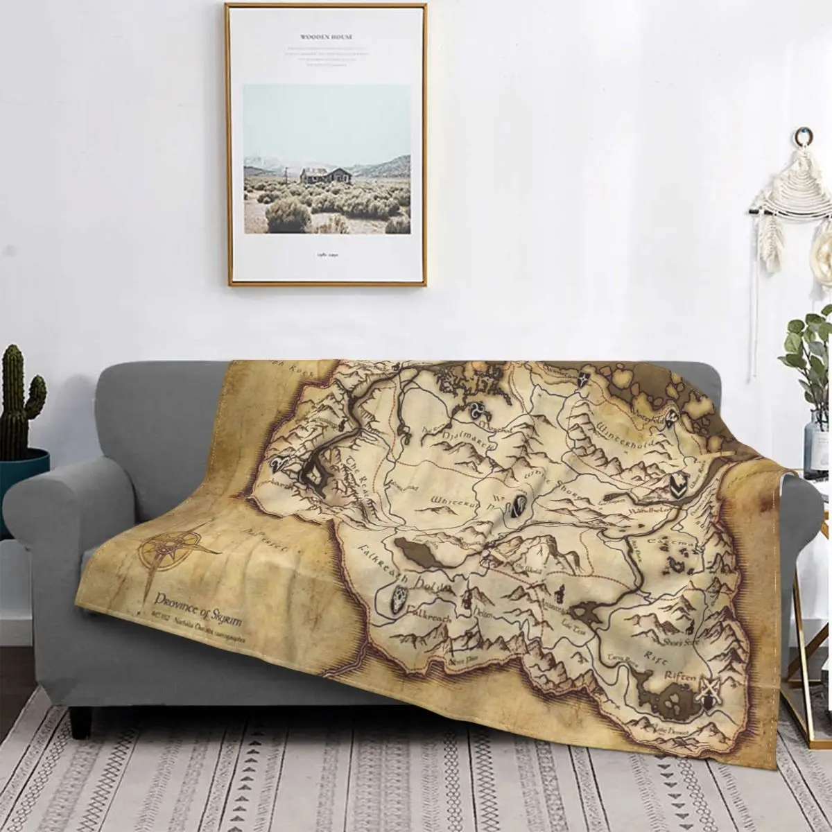 

Skyrim-Manta с mapa de pergamino desgastado, colcha de cama a cuadros, Edredon mullido a cuadros Kawaii, a cuadros, 1 manta