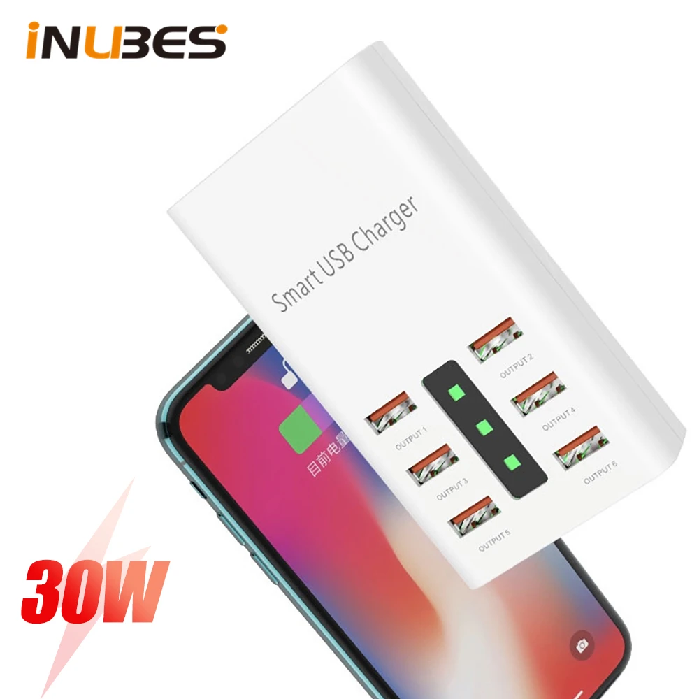 

30W Smart USB Fast Charging Station for iPhone Sumsung Xiaomi POCO Adapter 6 USB Port Travel Desktop Charger Hub Fast Chargers