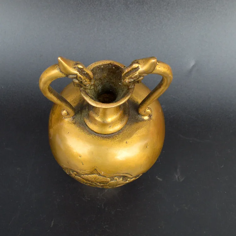 

Pure copper double dragon vase, antique collection, decorative arts and crafts