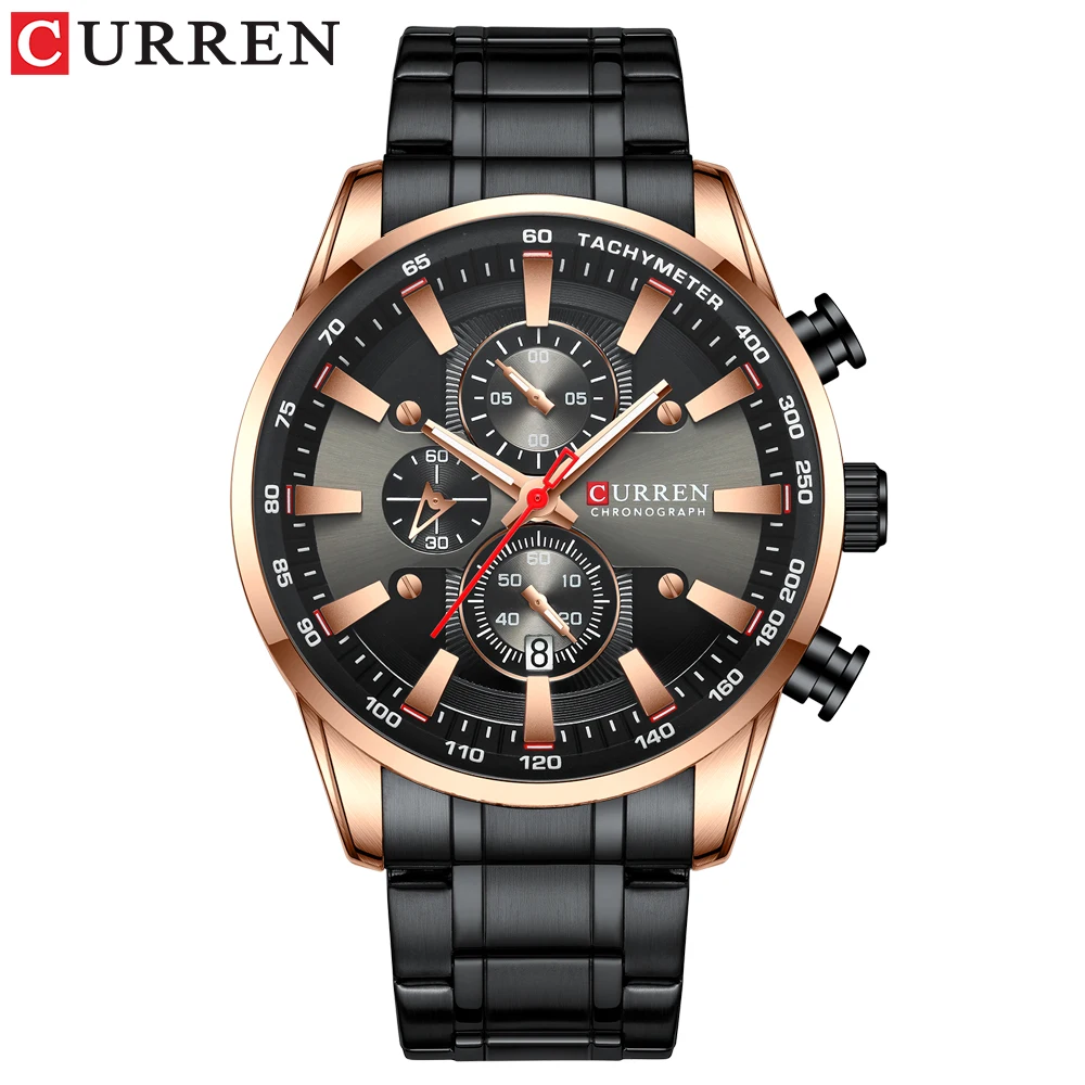 rose black CURREN Лидирующий бренд часы для мужчин модные кварцевые спортивные наручные часы с хронографом Дата часы из нержавеющей стали мужские часы - Цвет: rose black