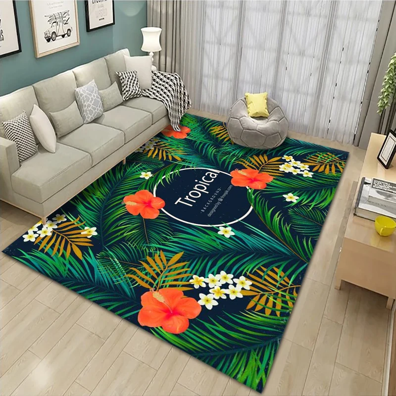 

Modern Living Room Rug 3D Tropical Leaf Kitchen Carpet Mat Bedroom Floor Area Rug Non-slip Indoor Entrance Doormat Bathroom Mat