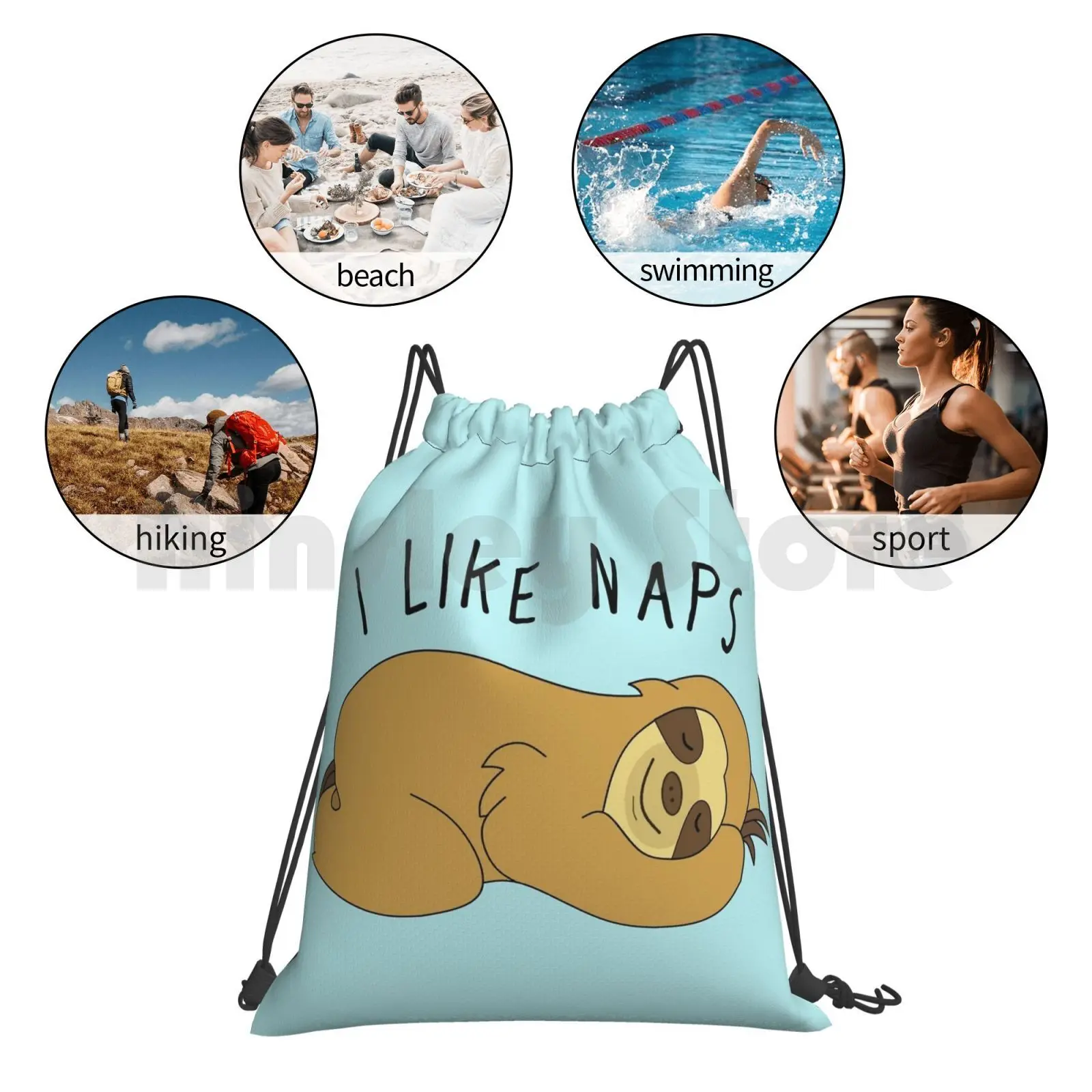 I Like Naps-Sloth Backpack Drawstring Bags Gym Bag Waterproof Sloth Sloths Naps Nap Napping Sleep Sleep Band Fun Funny images - 6