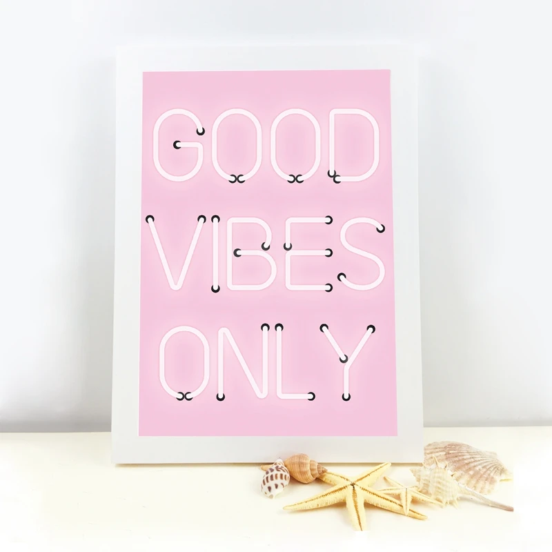 Good Vibes Only Quote Prints Neon Lights Sign Inspirational Poster Pink Quotes Wall Art Decor Canvas Painting Aesthetic Room Dec | Дом и сад