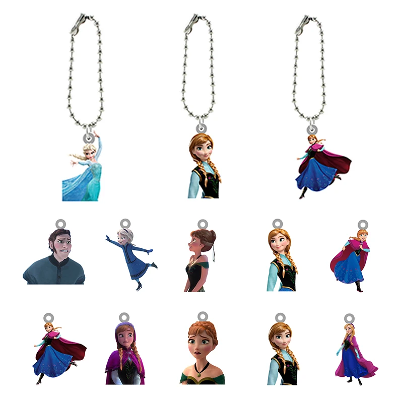 

Disney Lovely Princess Elsa Anna Cartoon Keychains Bag Acrylic Doll Resin Pendant Key Chain Girls Trendy Jewelrys Hot Sale XDS48