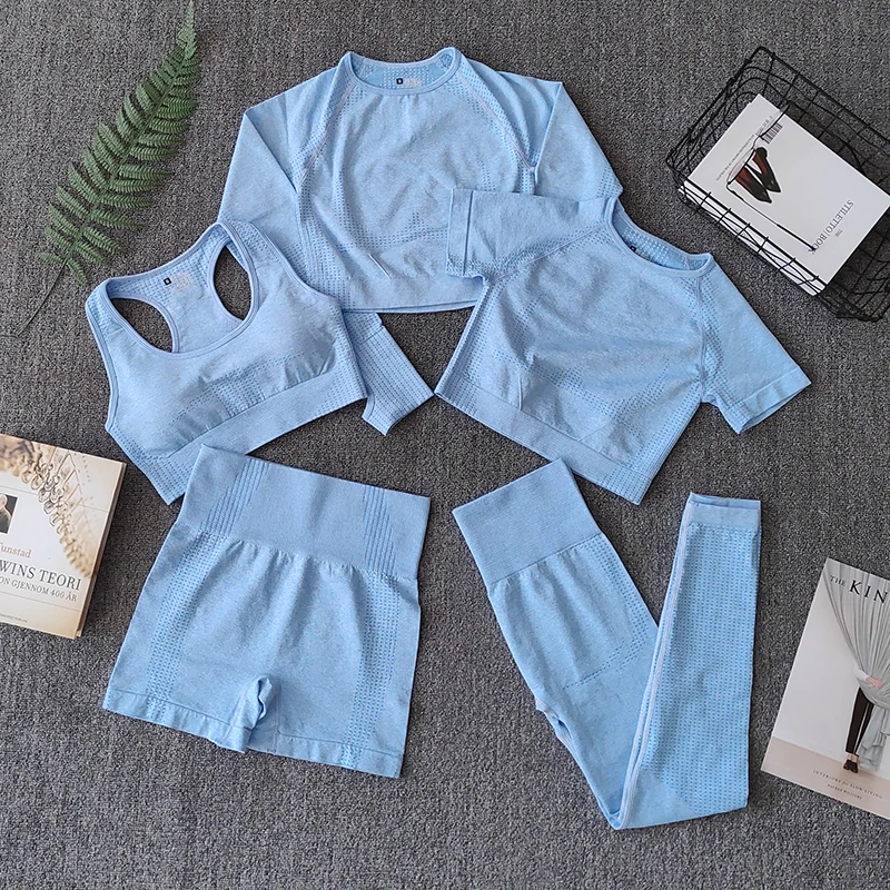 

Бесшовный Женский комплект для йоги, одежда для тренировок, короткий топ с длинным рукавом, спортивная одежда, одежда для тренажерного зала,...