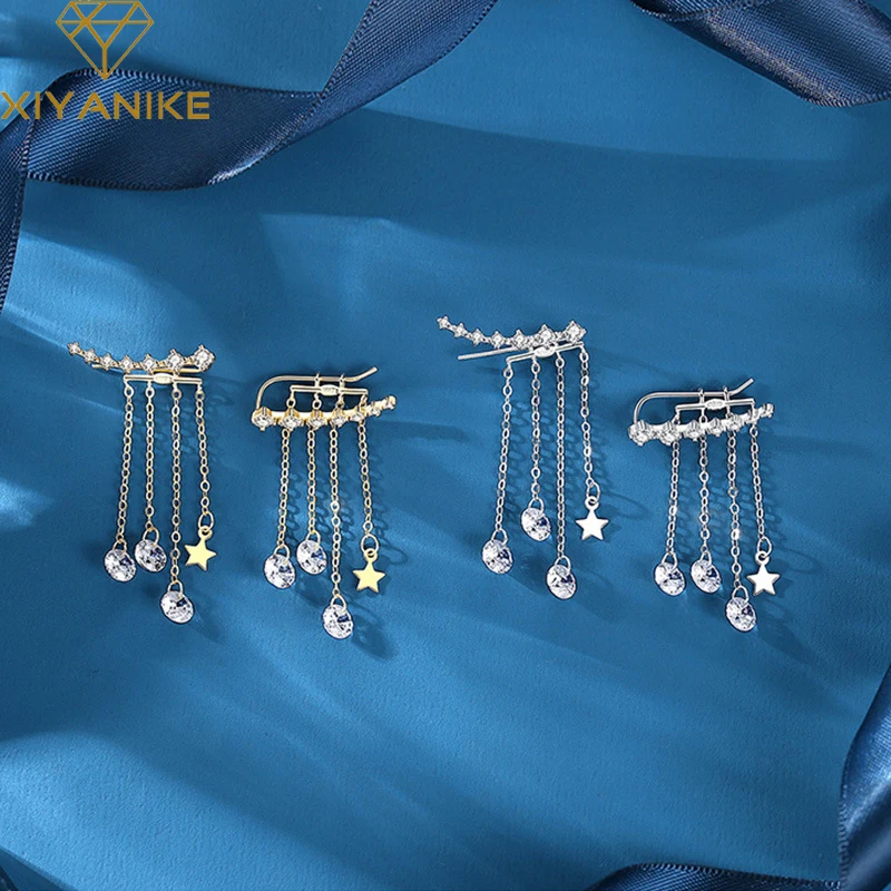 

XIYANIKE Silver Color New Star Tassel Zircon Earrings Female Fashion Temperament Romantic French Light Luxury Handmade