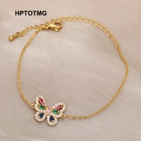cute colored zircon butterfly wrist bracelets 2022 fashion stainless steel chain bracelet for women jewelry valentines day gift