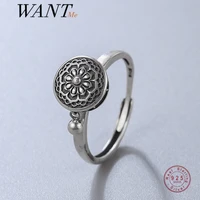 wantme genuine 925 sterling silver tibetan buddhist prayer wheel lucky open ring for women vintage gothic om mantra jewelry