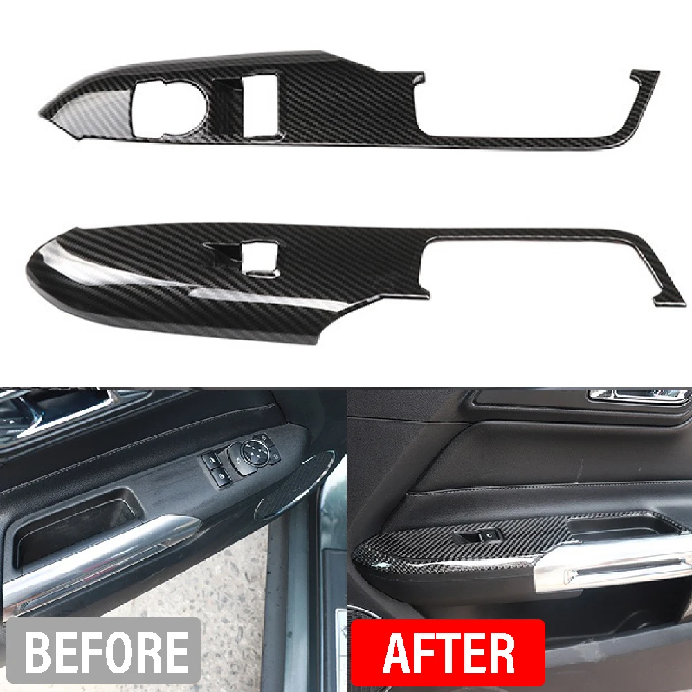 

1PcBlack Carbon Fiber Texture Car Window Lift Switch Panel Trim Decoration Sticker Fit For Ford Mustang 2015 2016 2017 2018 2019