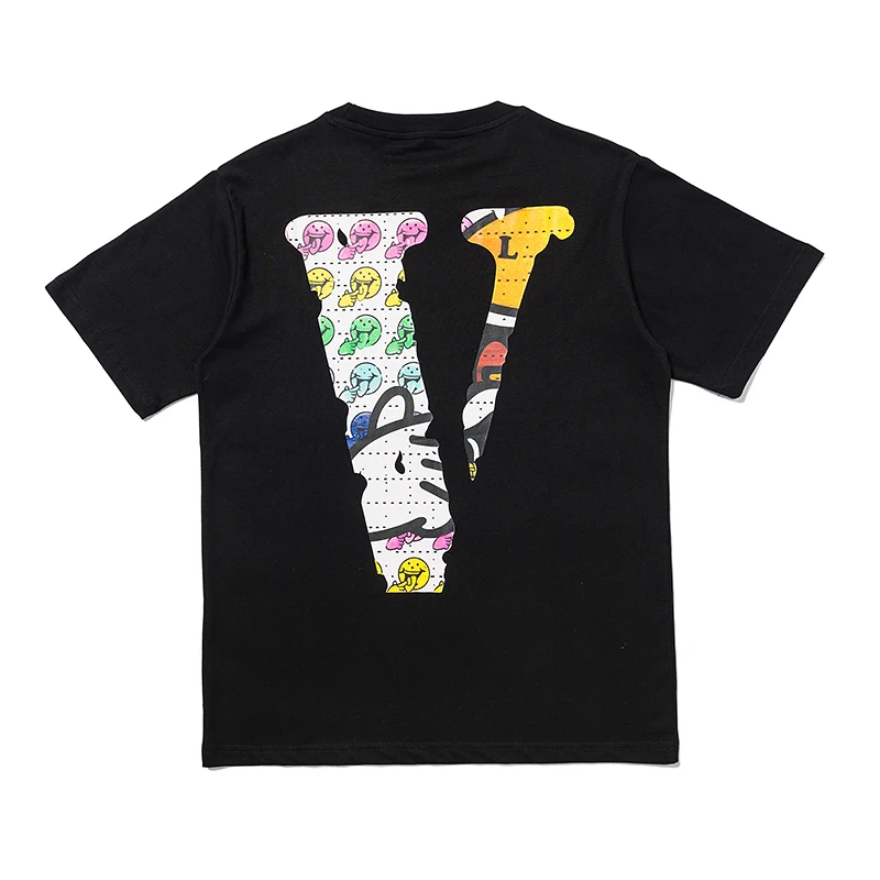 

Vlone New Cute Cartoon Big V Printed T-shirt Summer Men and Women Couples Loose Casual Round Neck Short Sleeves Tee Two Sides