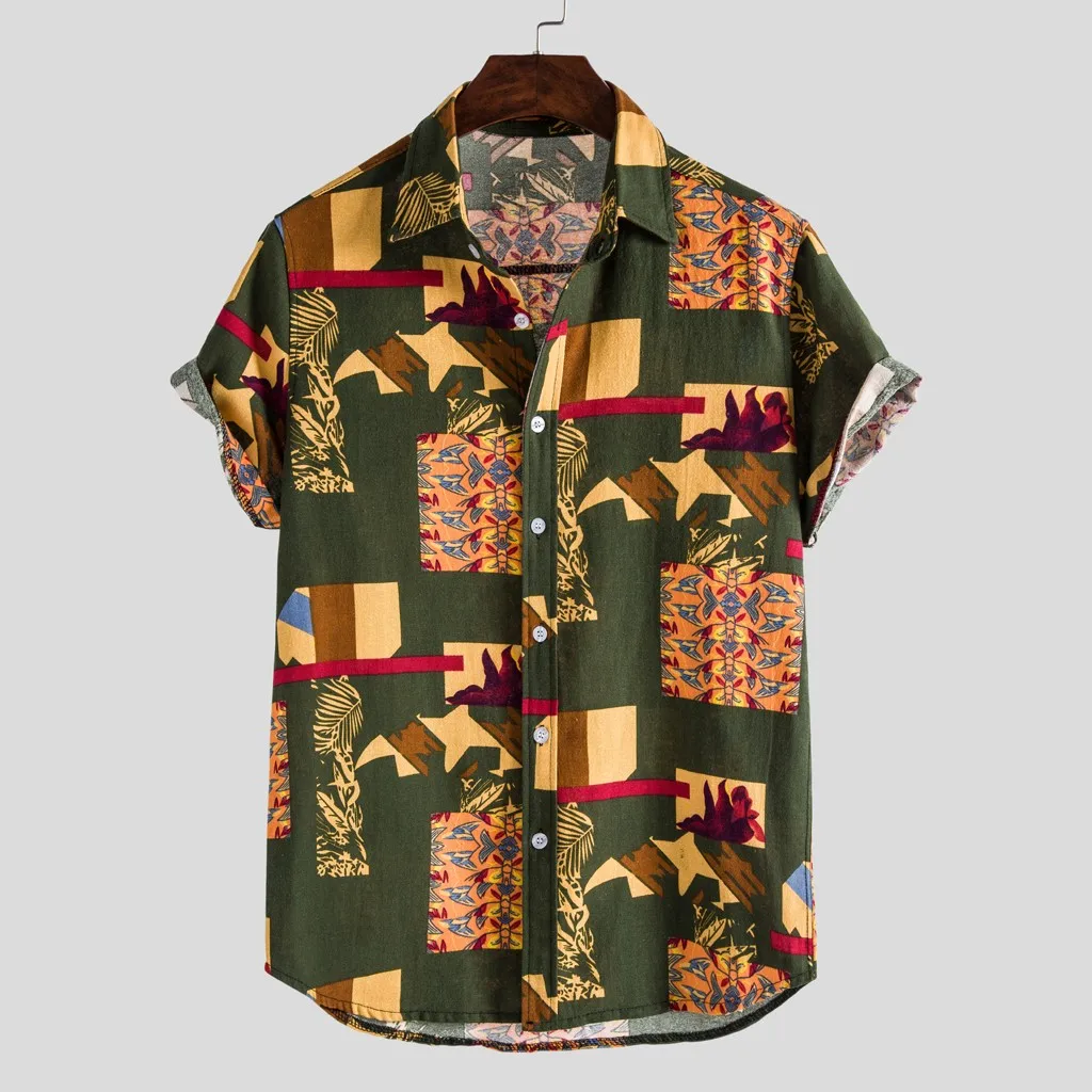 

Casual Personality Design Mens Cotton Linen Shirt Breathable Comfortable Hawaiian Holiday Shirt Blouse Basic Causla Male Tops