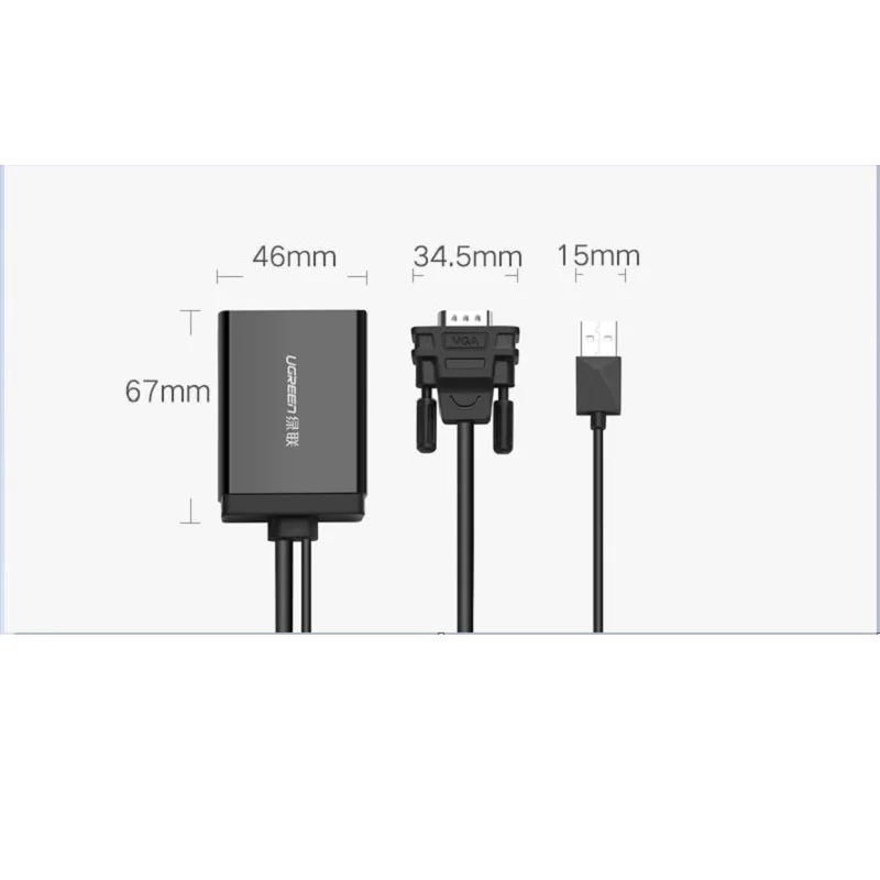 Кабель преобразователь UGreen VGA в HD для монитора компьютера ТВ проектора HDMI