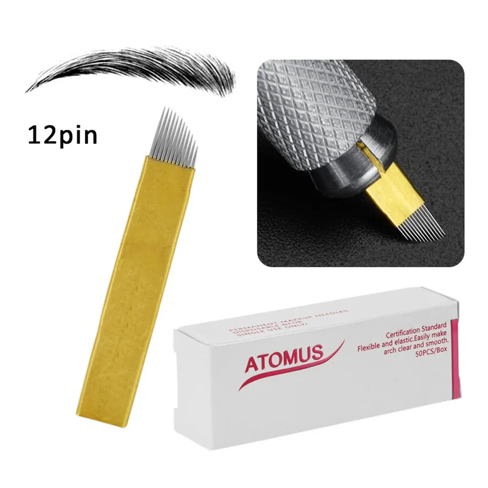 

50PCSHard Pcd Permanent Makeup Eyebrow Needles Disposable Eyebrow Lips Tattoo Needles 12Pins Permanent MakeupEyebrow Single Arc