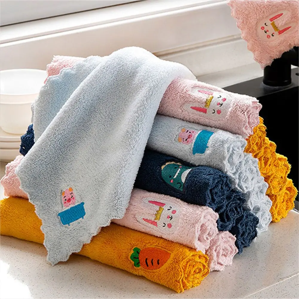 

Coral Fleece Cleaning Cloth Microfiber Cute Cartoon Pattern Scouring Pad Household Dishwashing Rag Multipurpose Kitchen Supplies