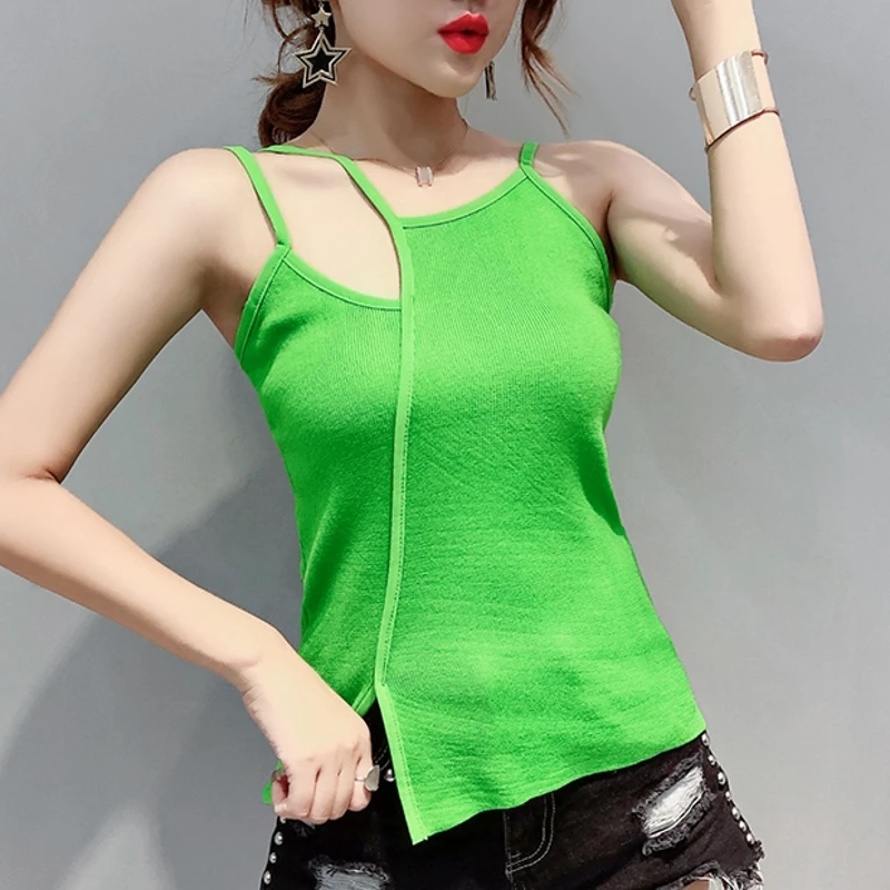 Женская хлопковая майка однотонная Асимметричная без рукавов модель T02425 в