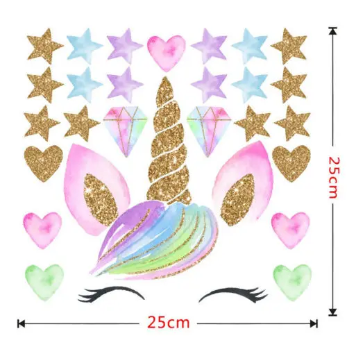 Сказочная мультяшная Наклейка на стену с единорогом и звездами художественные