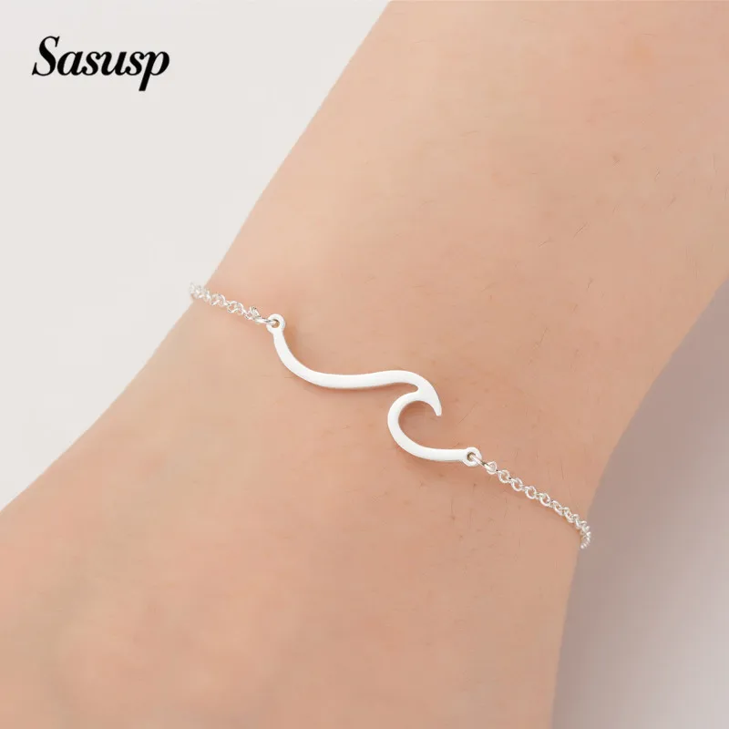 Sasusp минимализм волна карта Звезда геометрический браслет из нержавеющей стали