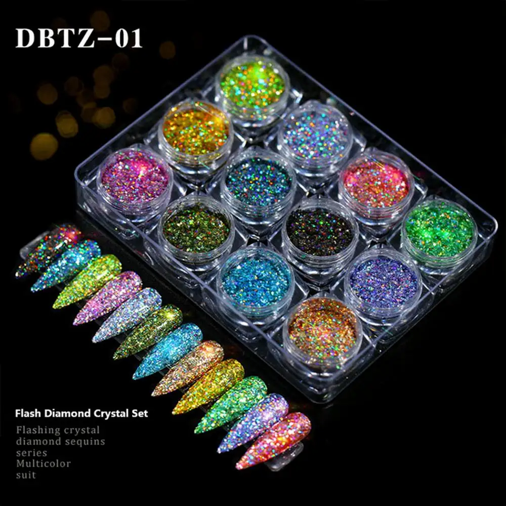 

Mixed 12 Color Mermaid Dust Nail Sequins Glitter discolor power Thin Flakes Decorations Sets for Nail Art Powder Manicure