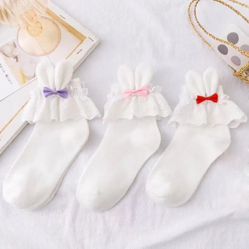 

Japanese Women Lolita Socks Bunny Ears Lace Seperated Kawaii Rabbite Cotton Short Sock Soft Sister Korea Lolis Girls Cos Accesso