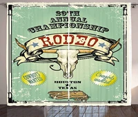 western curtains for living room retro style rodeo championship poster bull skull large horns with banner grungy window drapes