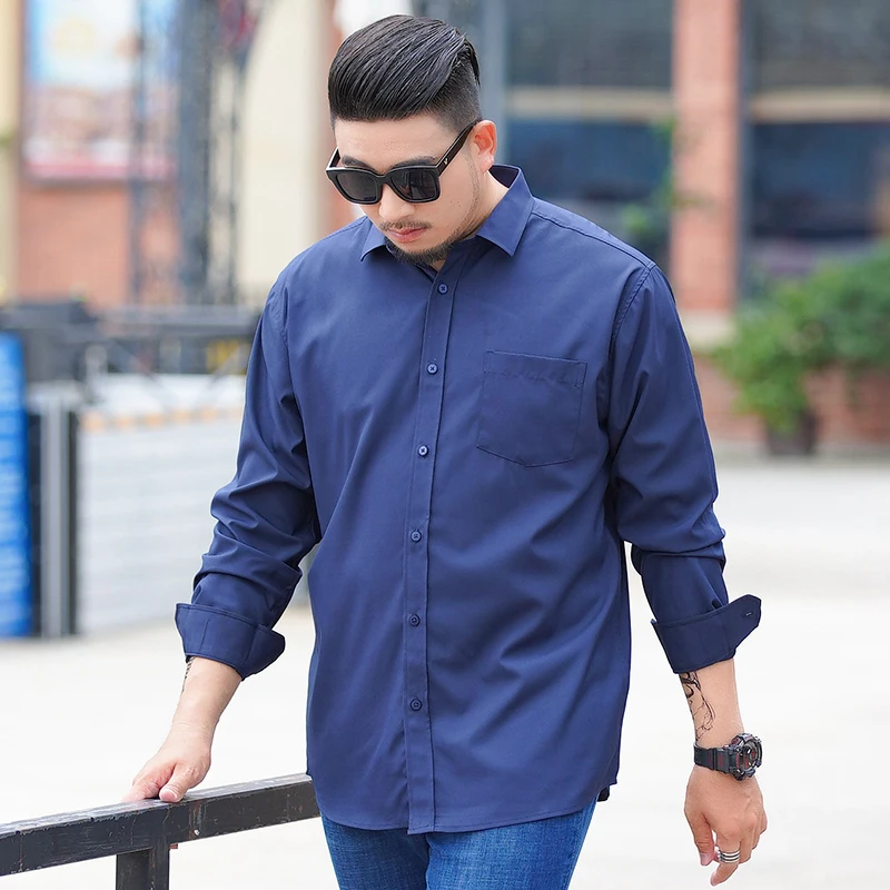 

XXL-10XL Plus Size Men Long Sleeve Shirt Stretch Easy Care Formal Business Office Working Wear Solid Social Dress Shirts 9XL 8XL