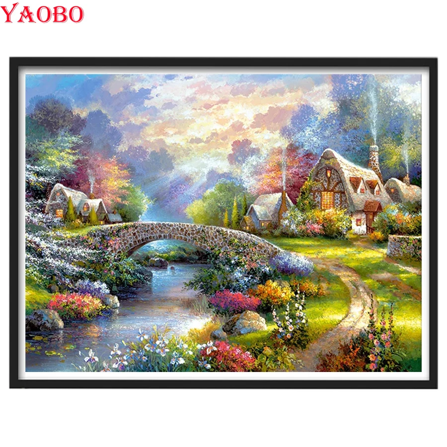 

5D Diy Diamond Painting Full Square Diamond Embroidery House Lake Garden Scenery Beads Mosaic New Arrival Home Decor