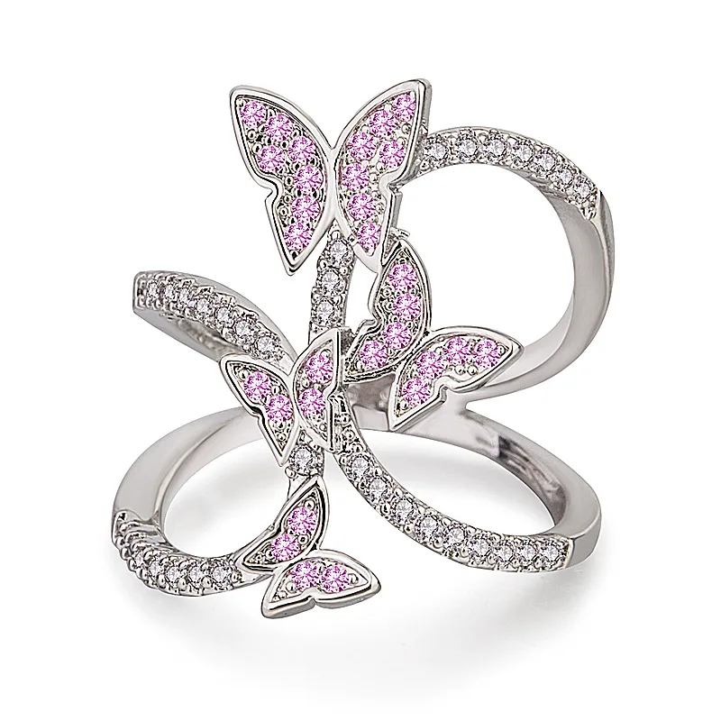 

New Hot Zircon Wings Butterfly Ring for Women Rose Jewelry Ladies Jewelry Twist Ring Bijoux New Year 2021 Gifts