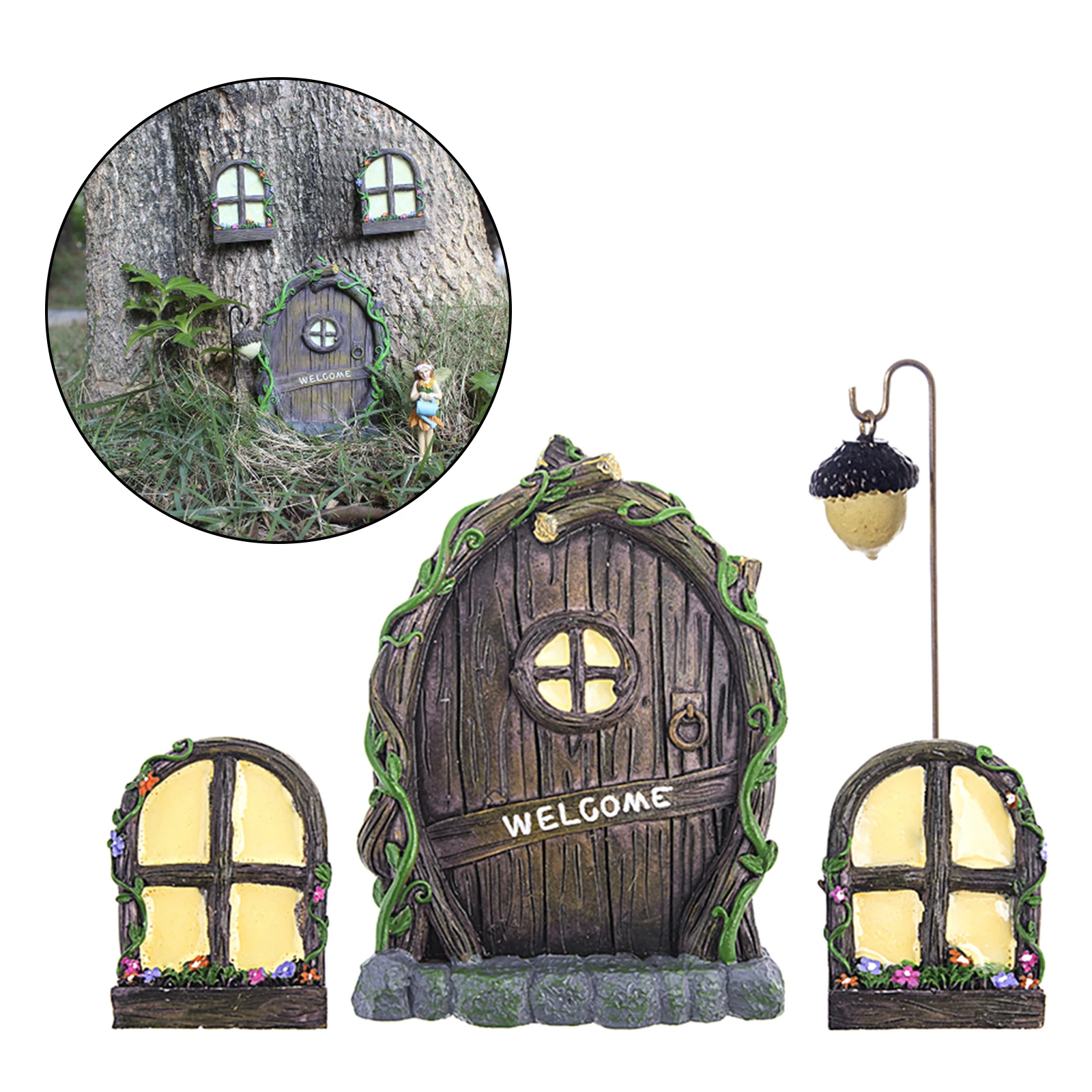 

Miniature Fairy Window And Door Glow in The Dark for Garden Sculptures