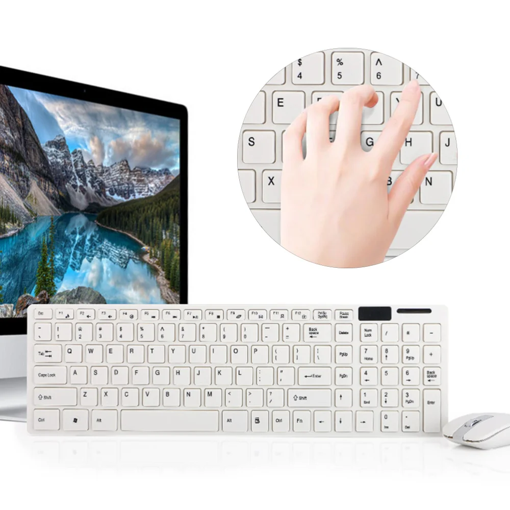 

2.4G Home Keyboard Wireless Keyboard Ultra-thin Office Keyboard with (White, with Keyboard Cover, Without Battery)