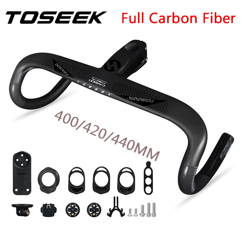 

TOSEEK Road Bicycle Handlebar Integrated Full Carbon Fiber bar 28.6MM Bike Handlebar 400/420/440MM Matt Stem 80/90/100/110/120mm