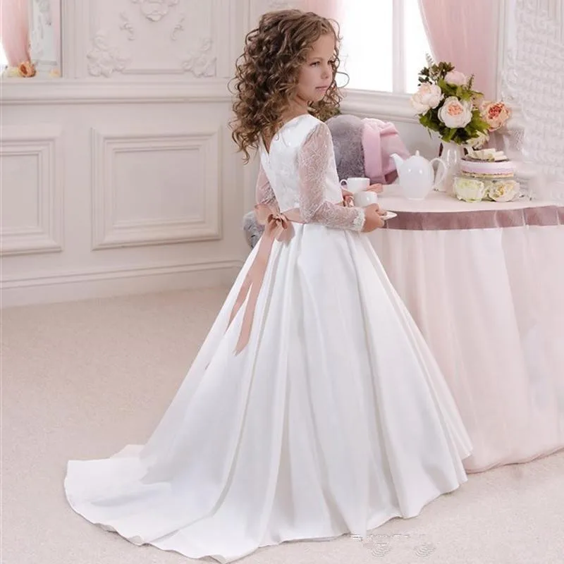 

Kids White Flower Girl Dresses For Party and Wedding 2020 Pageant Dresses For Girls Ball Gown First Communion Dresses Prom Gown