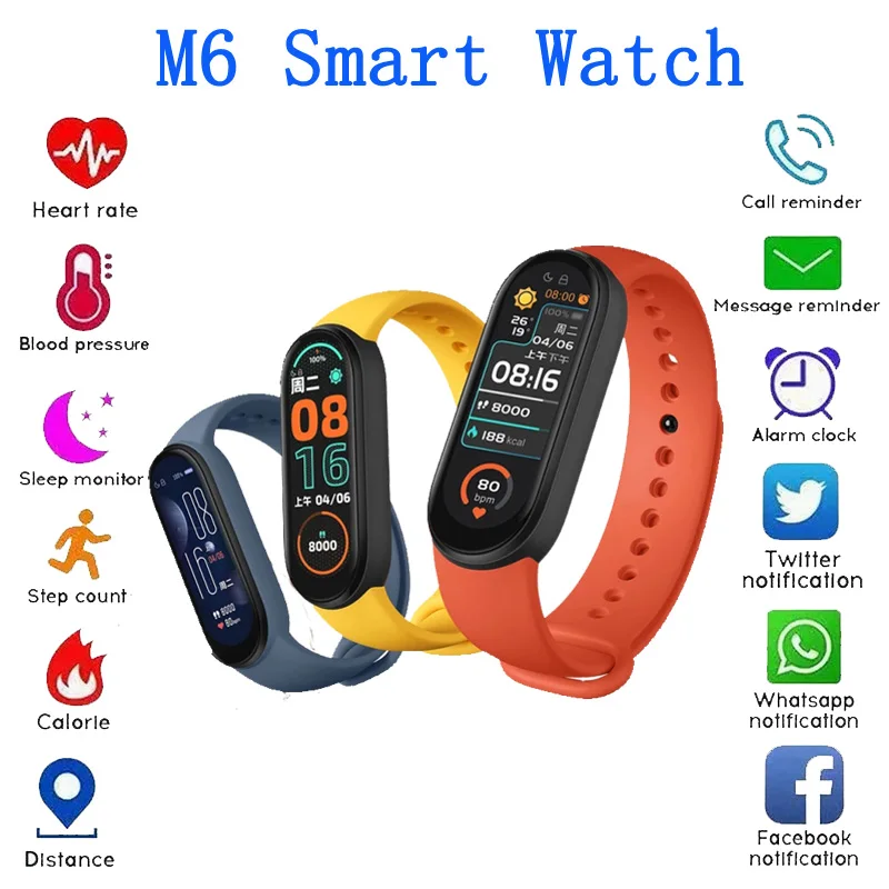 Фитнес трекер M6 смарт браслет монитор артериального давления Смарт часы с
