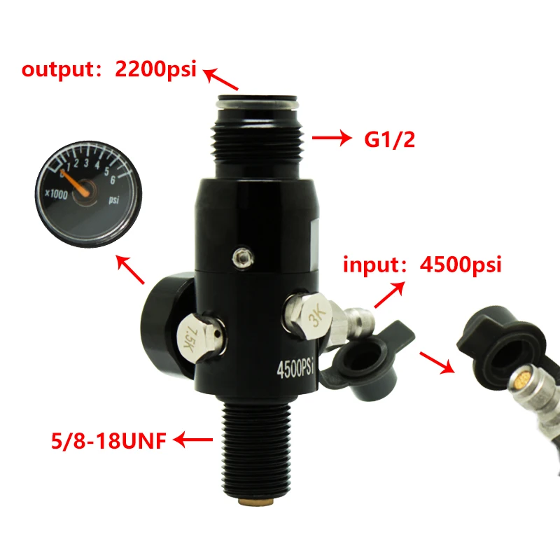 Регулятор воздушного бака HP для пейнтбола с резьбой 4500psi 5/8-18UNF и выходным